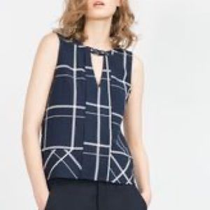 Zara V-Neck Sleeveless Geometric Patterned Top